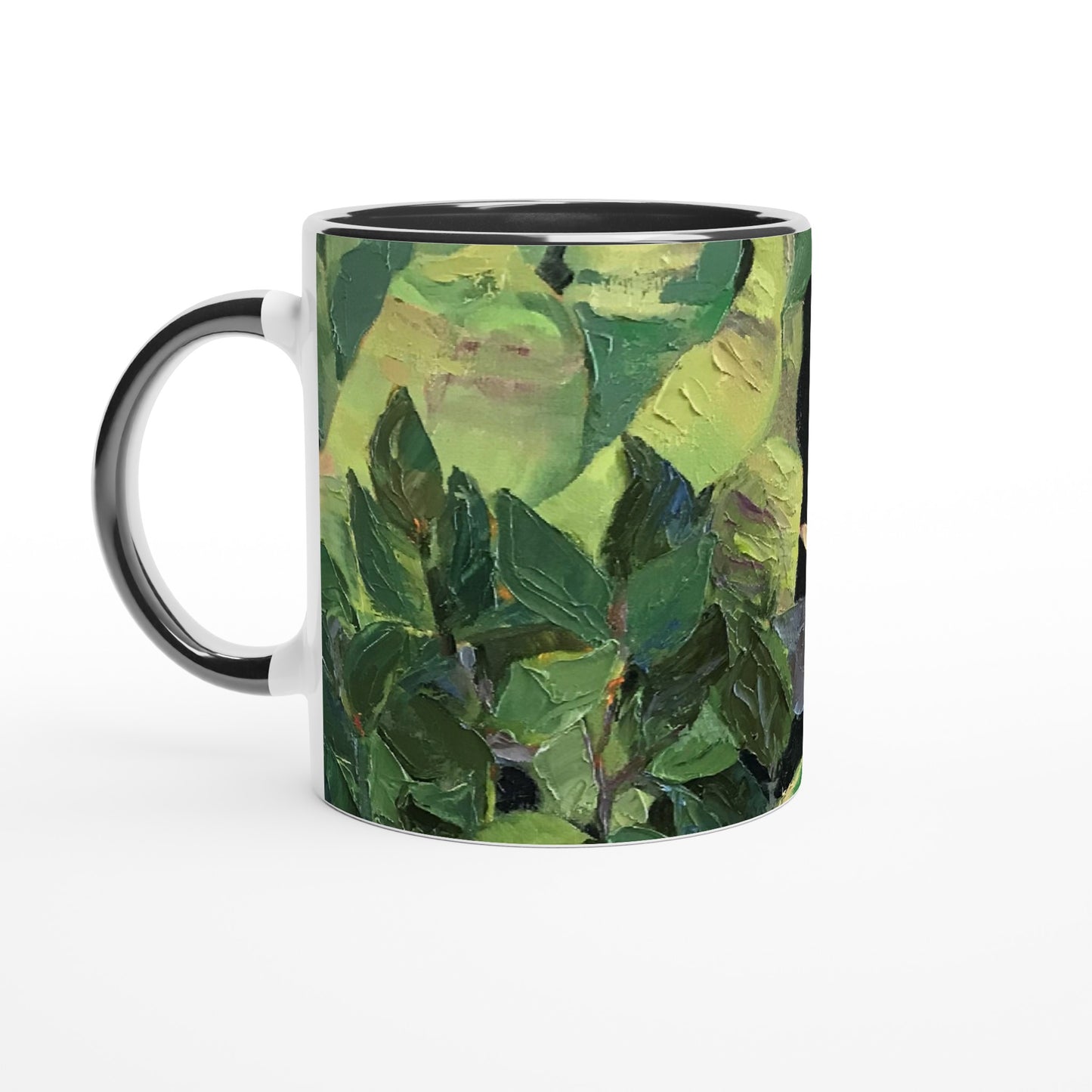 11oz White Ceramic Mug with Color Inside | Coffee Cup with 'Bromiliads' Floral Artwork by American Artist Barbara Cleary