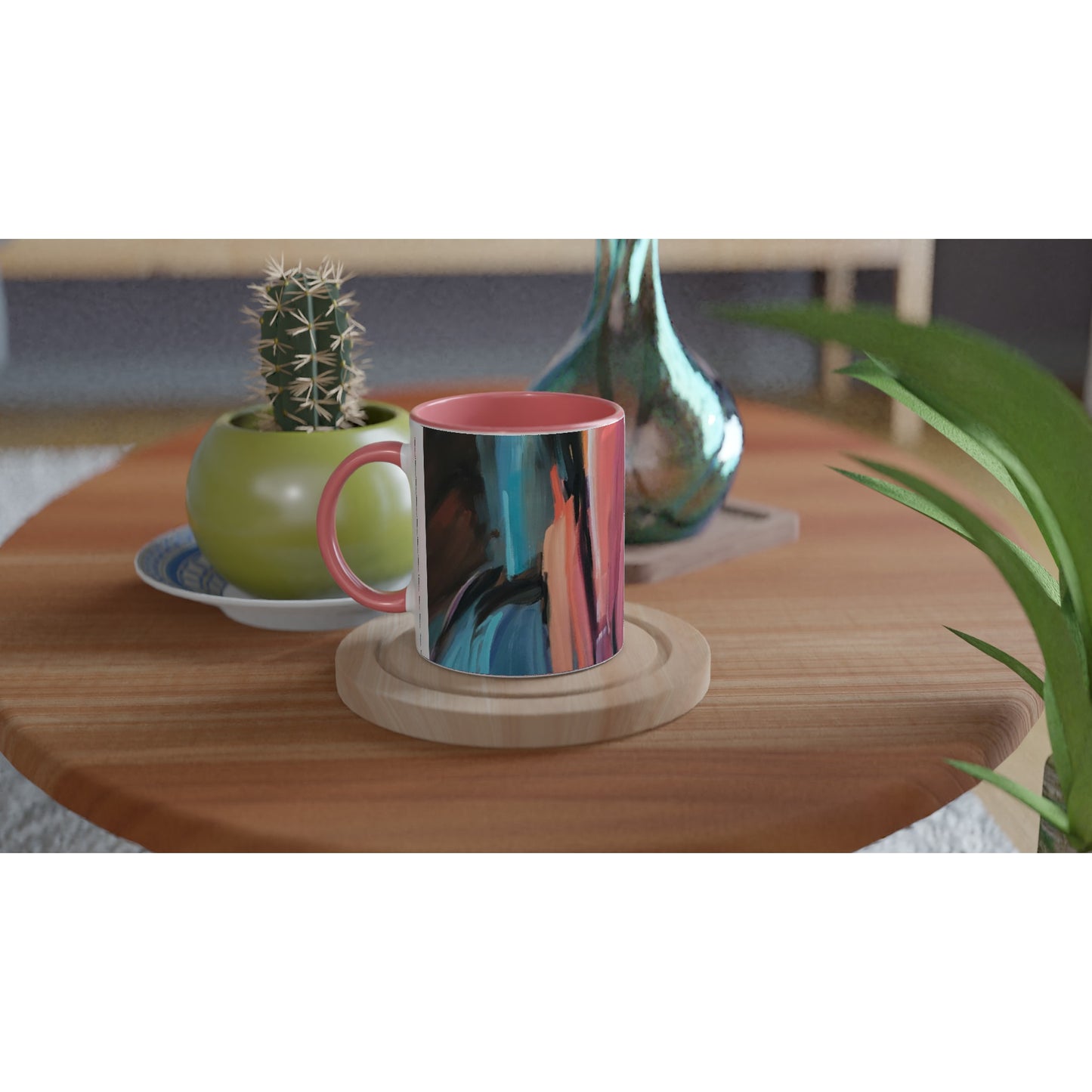 11oz White Ceramic Mug with Color Inside | Coffee Cup with 'Colorscape' Abstract Artwork by American Artist Barbara Cleary