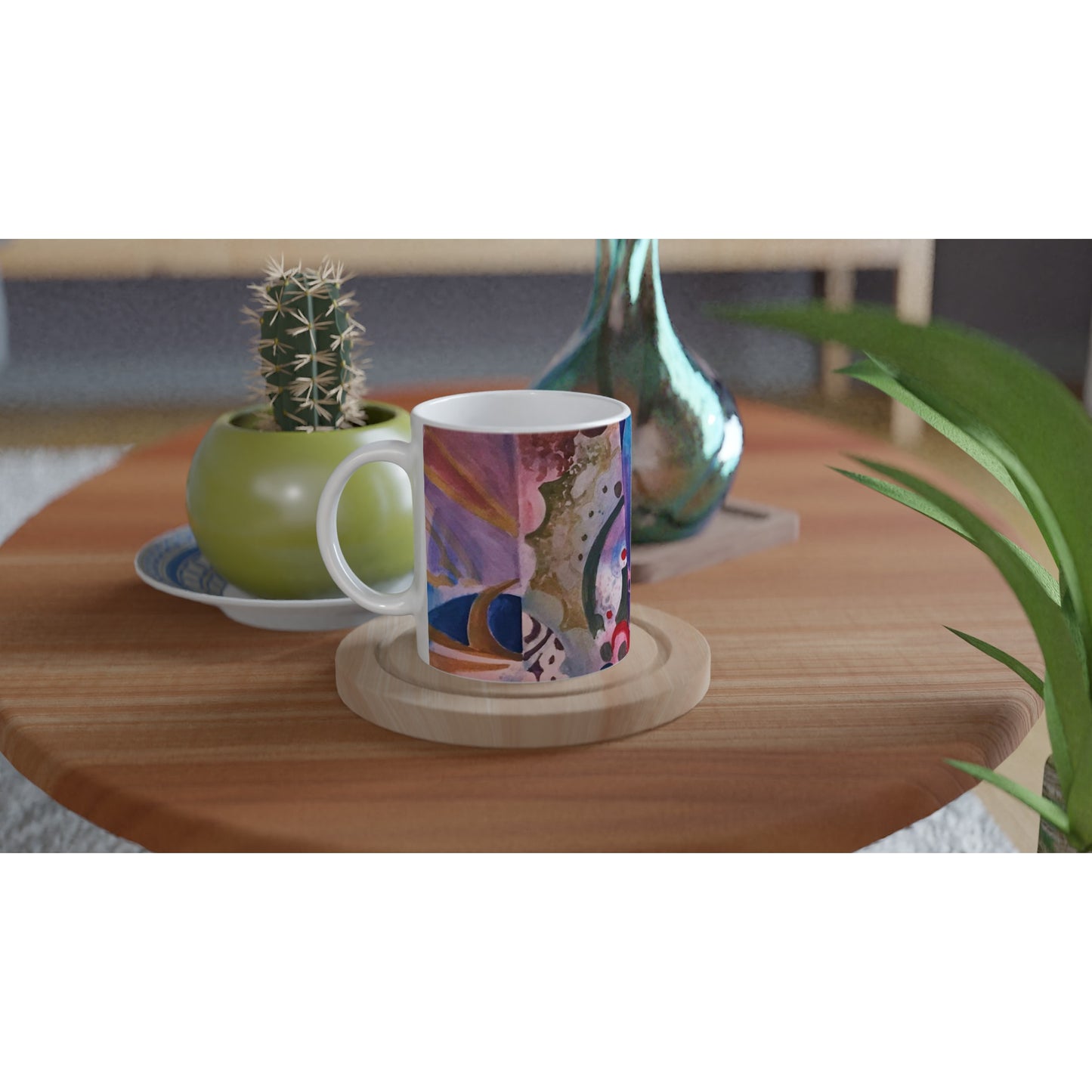 "Kaleidoscope" 11oz White Ceramic Mug | Coffee Cup with 'Kaleidoscope' Abstract Artwork by American Artist Barbara Cleary