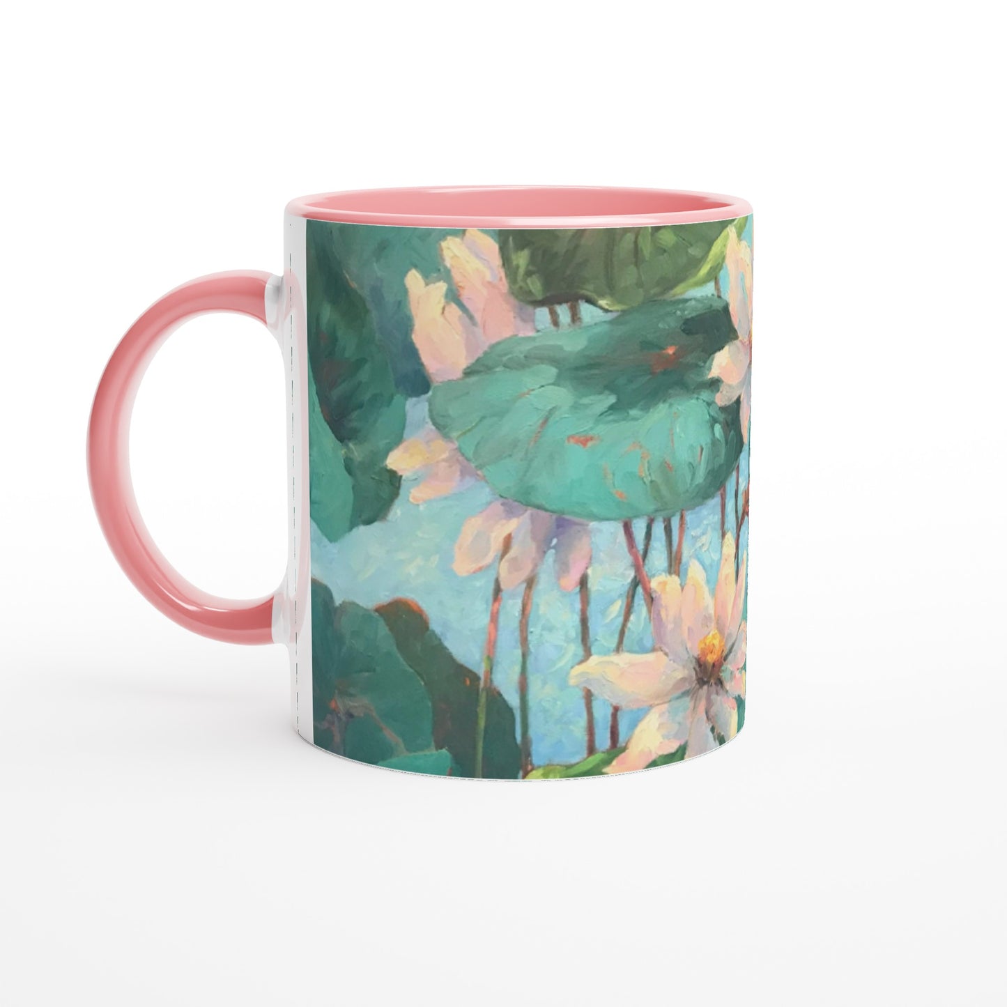 "Lily Pads" Floral White 11oz Ceramic Mug with Color Inside by Barbara Cleary Designs