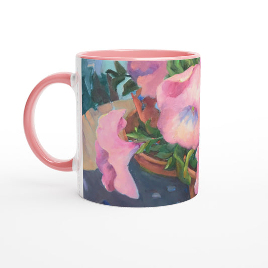 "May's First Born" Floral White 11oz Ceramic Mug with Color Inside by Barbara Cleary Designs