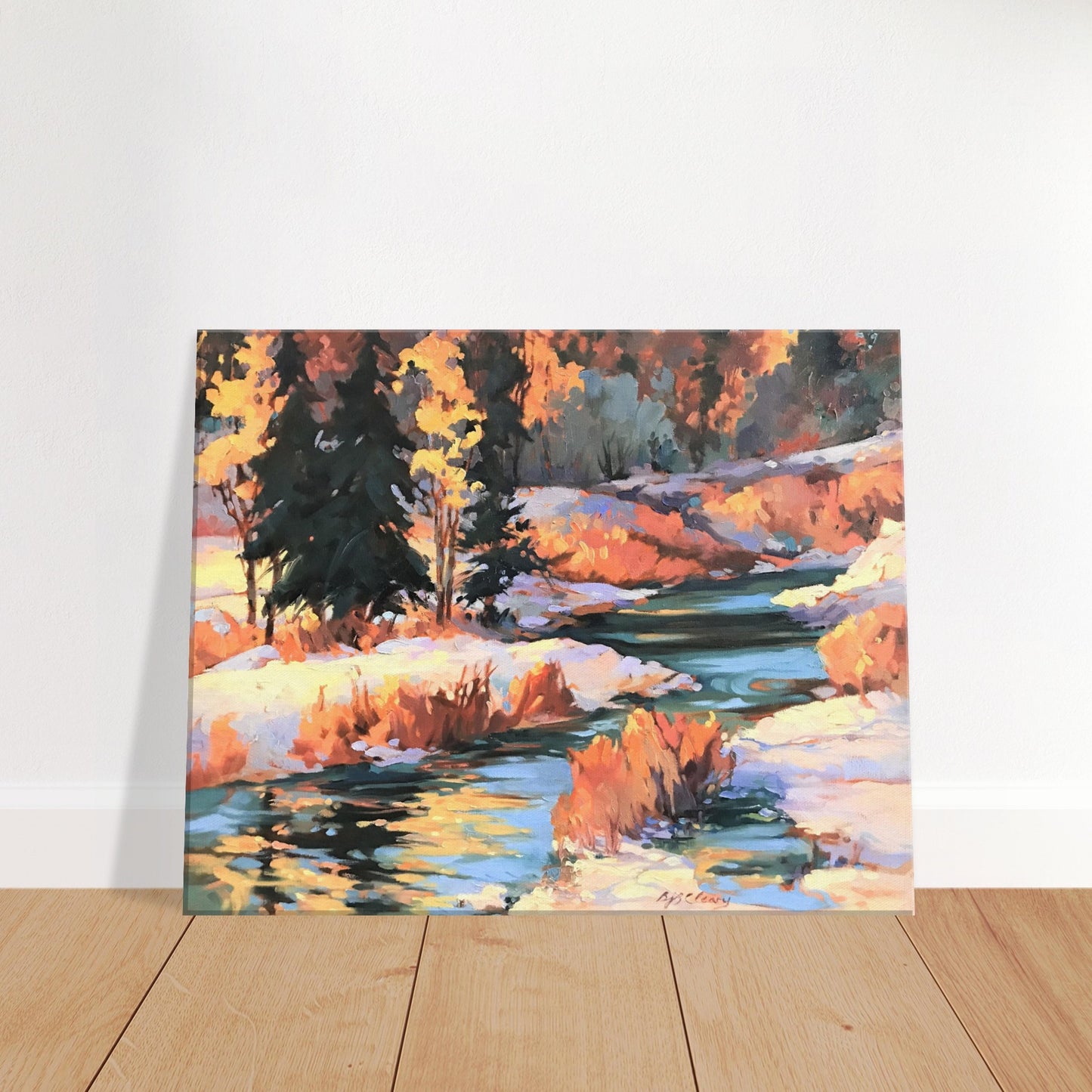 'Winter River' Landscape I 16x20 inch Art Print on Canvas I Original Artwork by American Artist Barbara Cleary