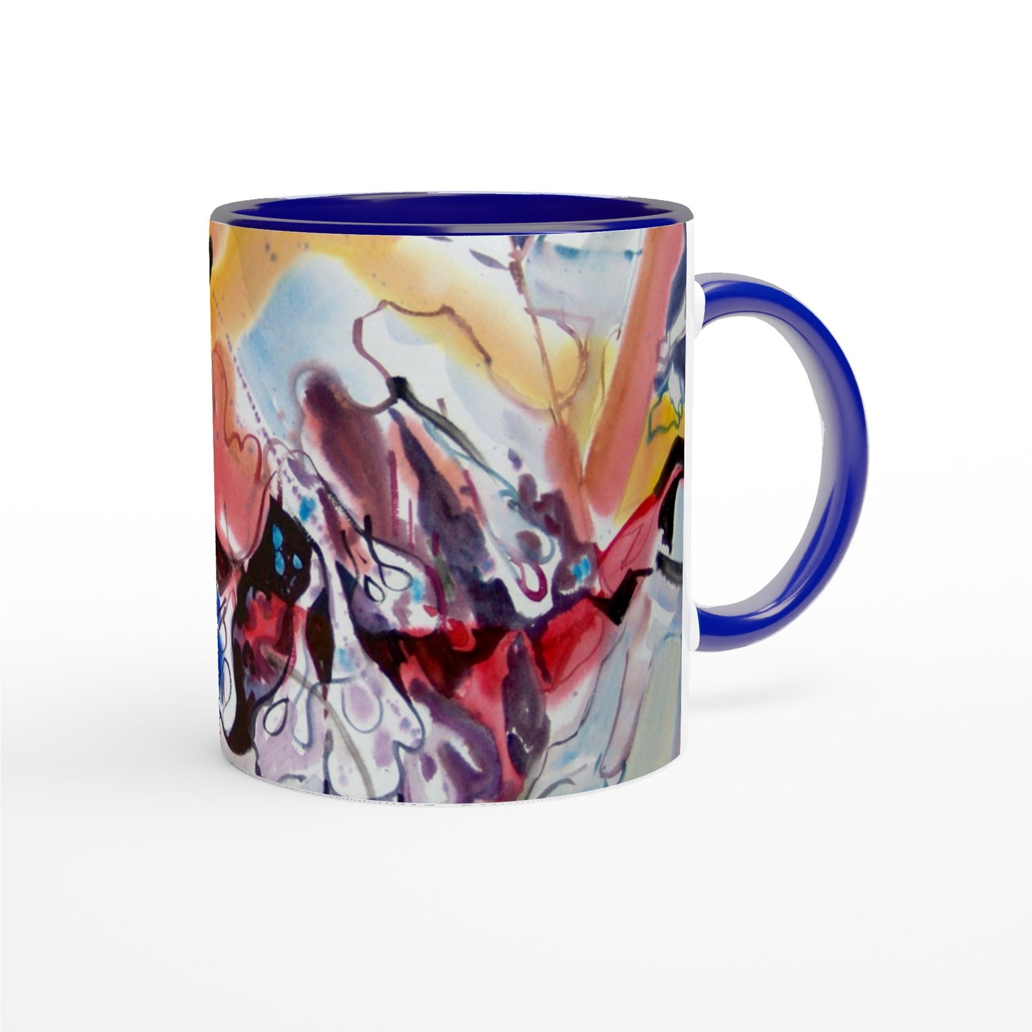 "Floral Fantasy" Abstract White 11oz Ceramic Mug with Color Inside by Barbara Cleary Designs