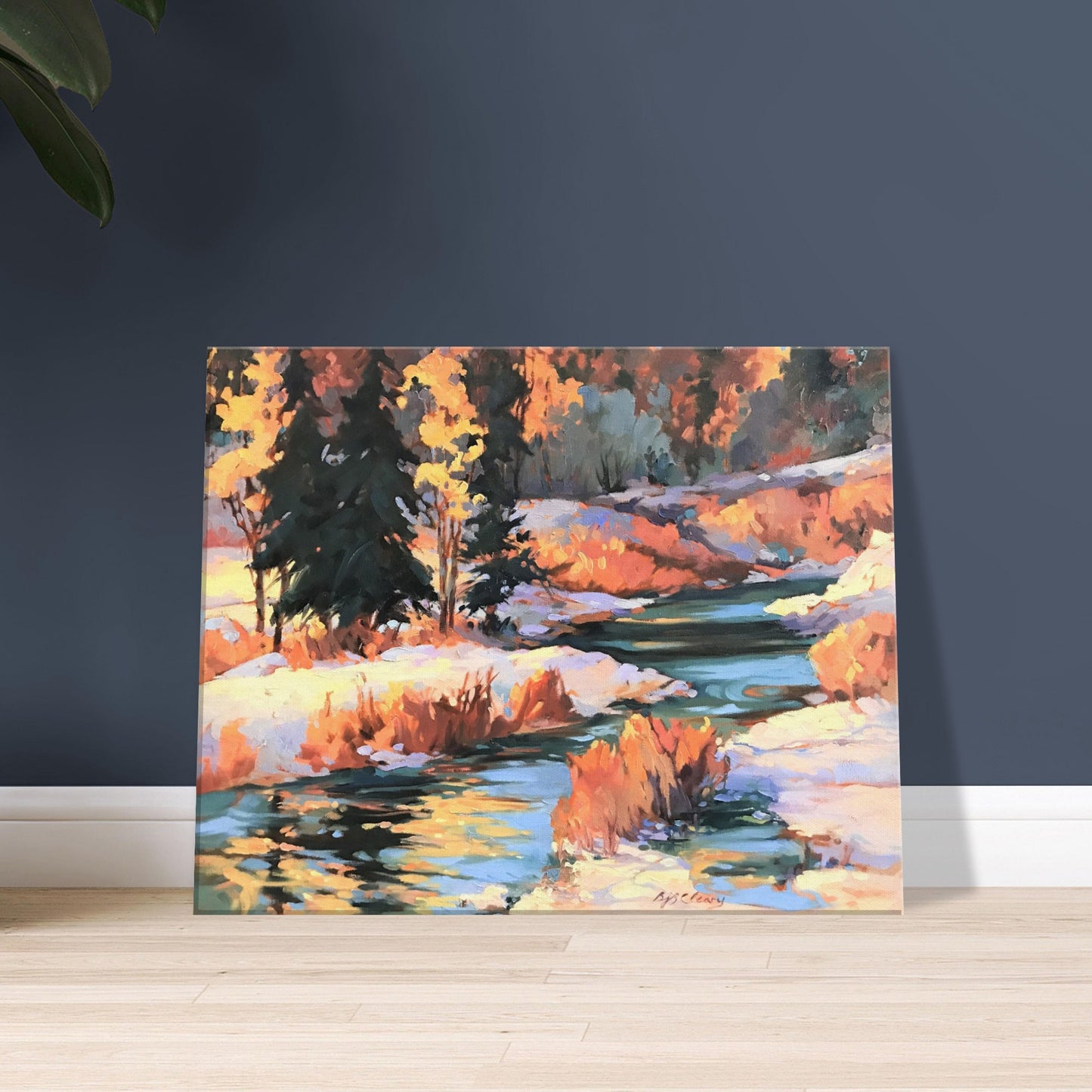 'Winter River' Landscape I 16x20 inch Art Print on Canvas I Original Artwork by American Artist Barbara Cleary