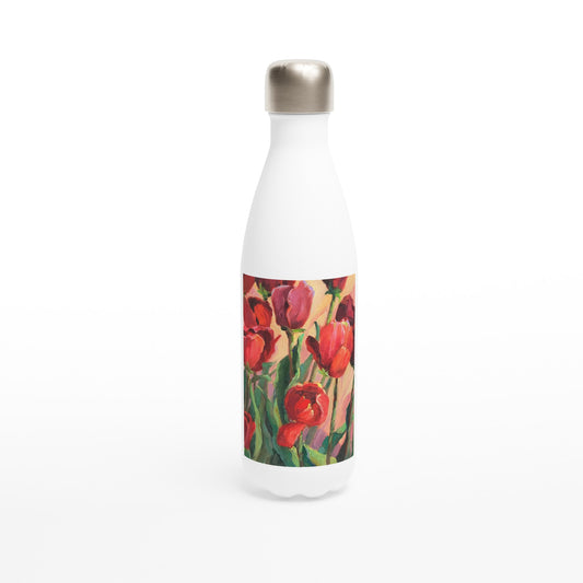 "Tulips" Floral White 17oz Stainless Steel Water Bottle by Barbara Cleary Designs