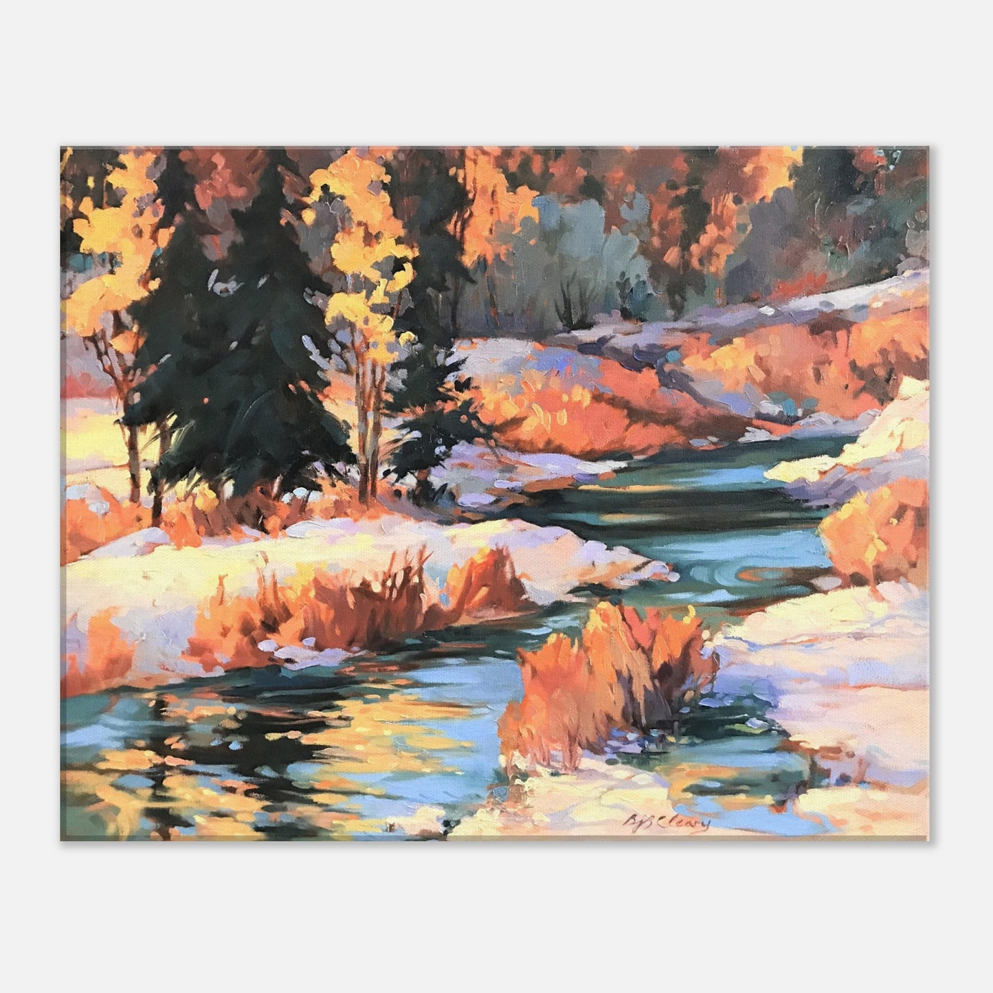 'Winter River' Landscape I 16x20 inch Art Print on Canvas I Original Artwork by American Artist Barbara Cleary