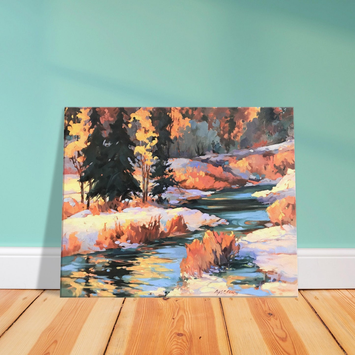 'Winter River' Landscape I 16x20 inch Art Print on Canvas I Original Artwork by American Artist Barbara Cleary