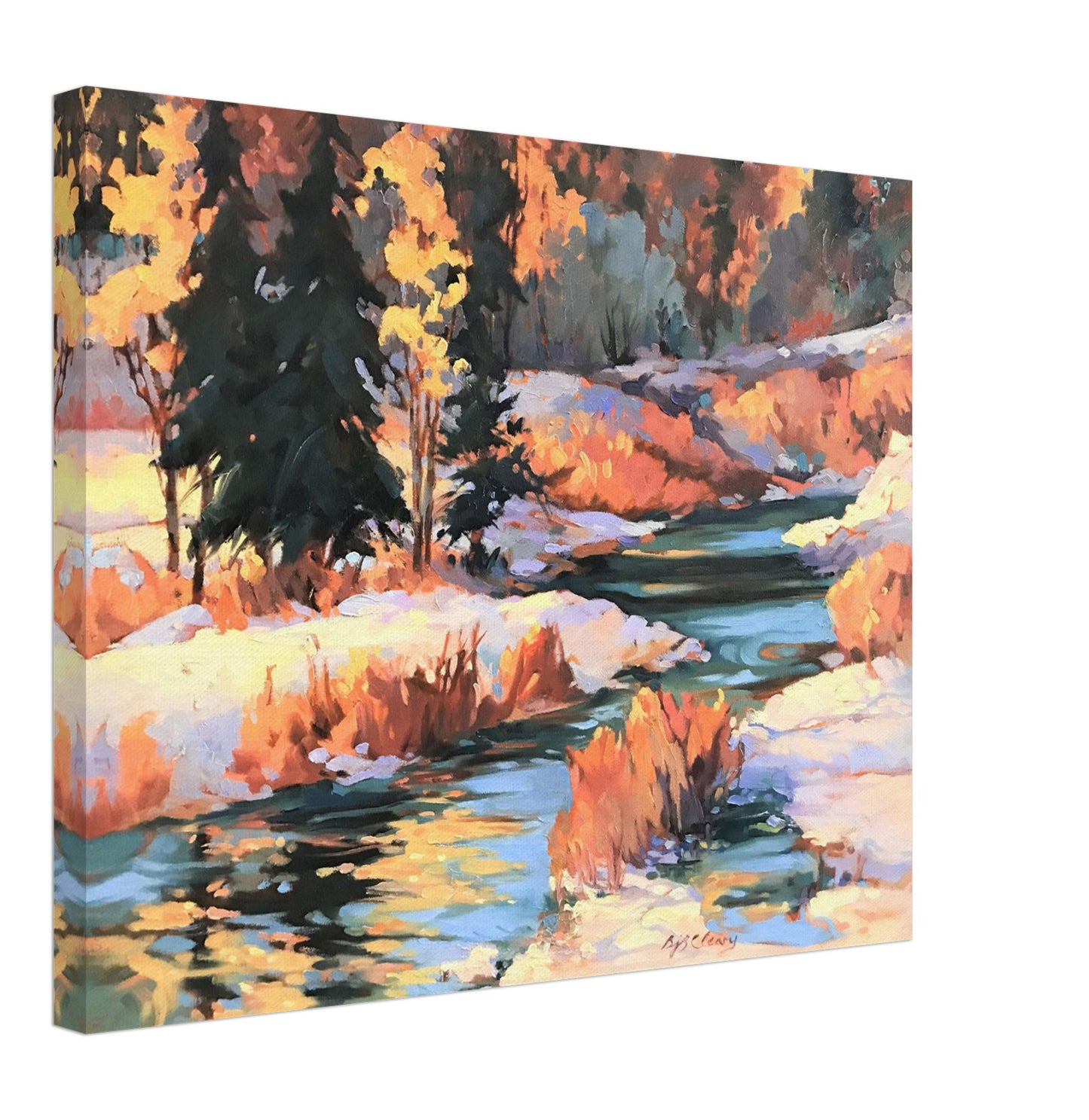 'Winter River' Landscape I 16x20 inch Art Print on Canvas I Original Artwork by American Artist Barbara Cleary