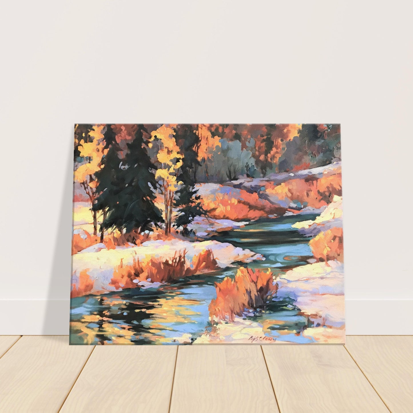 'Winter River' Landscape I 16x20 inch Art Print on Canvas I Original Artwork by American Artist Barbara Cleary