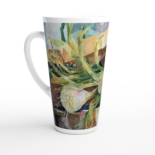 "Onions" Watercolor White Latte 17oz Ceramic Mug by Barbara Cleary Designs