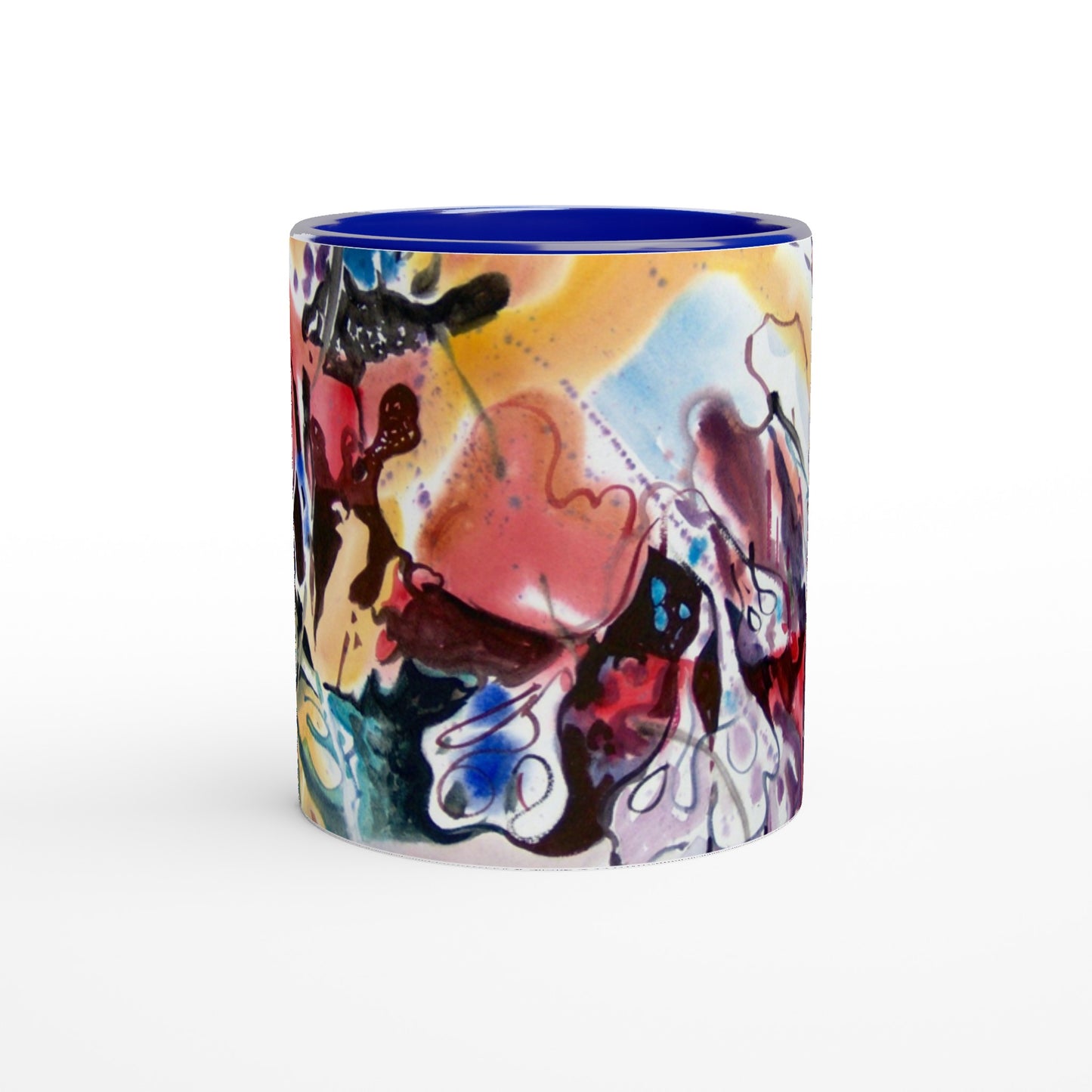 "Floral Fantasy" Abstract White 11oz Ceramic Mug with Color Inside by Barbara Cleary Designs