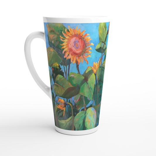 "Southwind 2" Sunflowers Floral White Latte 17oz Ceramic Mug by Barbara Cleary Designs