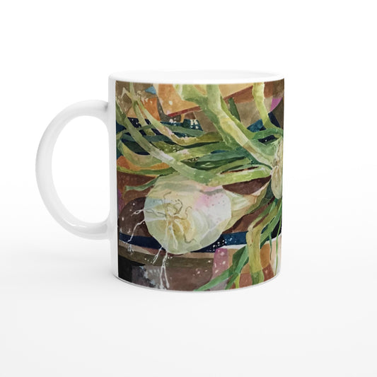 "Onions" Watercolor White 11oz Ceramic Mug by Barbara Cleary Designs