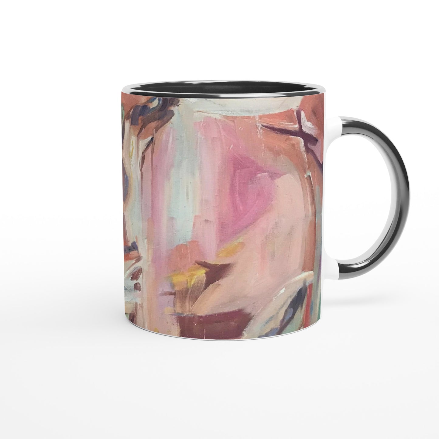 11oz White Ceramic Mug with Color Inside | Coffee Cup with 'All Seasons' Abstract Artwork by American Artist Barbara Cleary