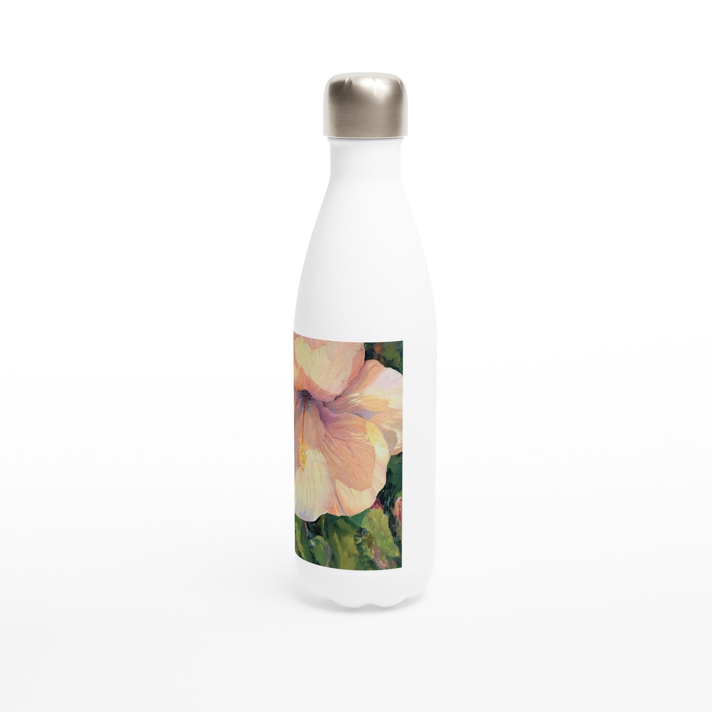 "Hibiscus" White 17oz Stainless Steel Water Bottle by Barbara Cleary Designs