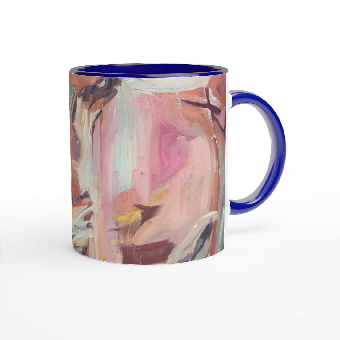 11oz White Ceramic Mug with Color Inside | Coffee Cup with 'All Seasons' Abstract Artwork by American Artist Barbara Cleary