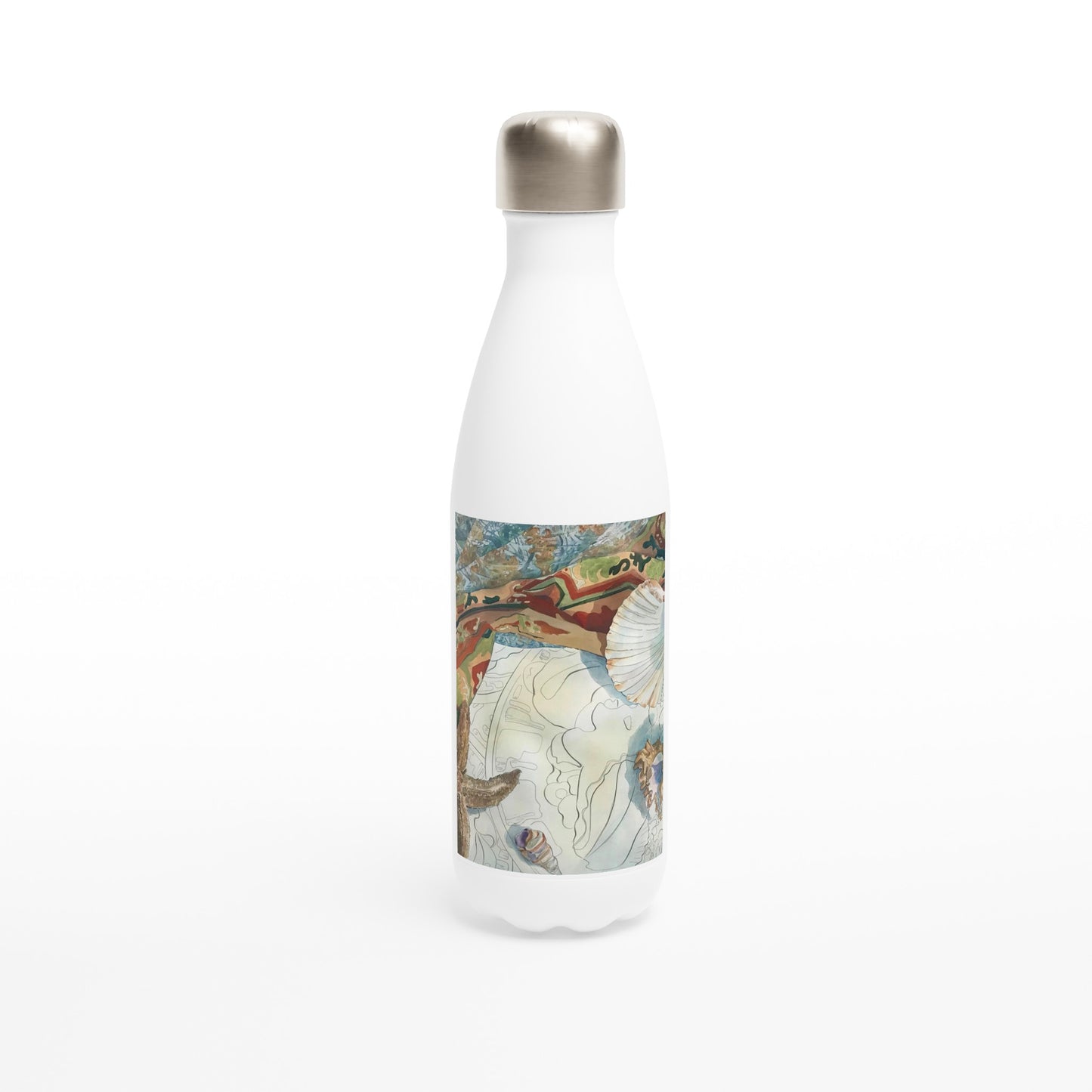 "Shells" Watercolor White 17oz Stainless Steel Water Bottle by Barbara Cleary Designs