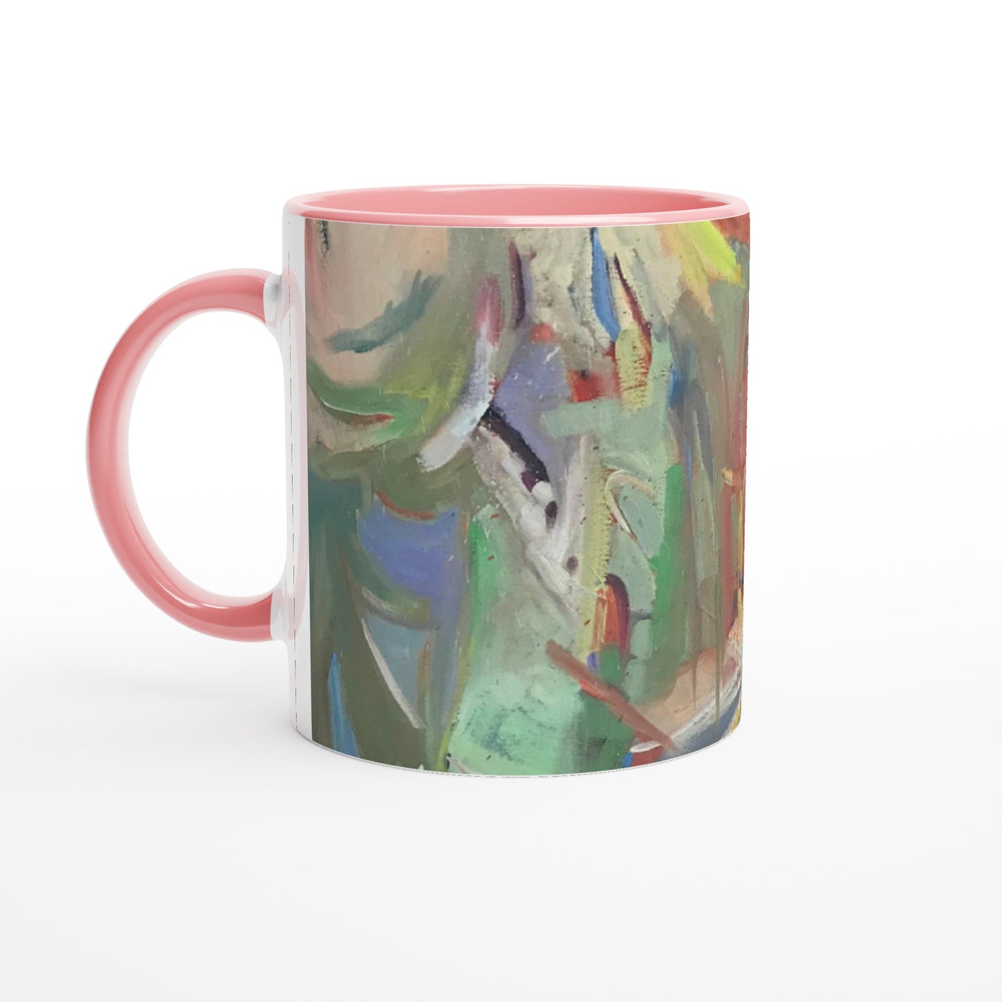 11oz White Ceramic Mug with Color Inside | Coffee Cup with 'All Seasons' Abstract Artwork by American Artist Barbara Cleary