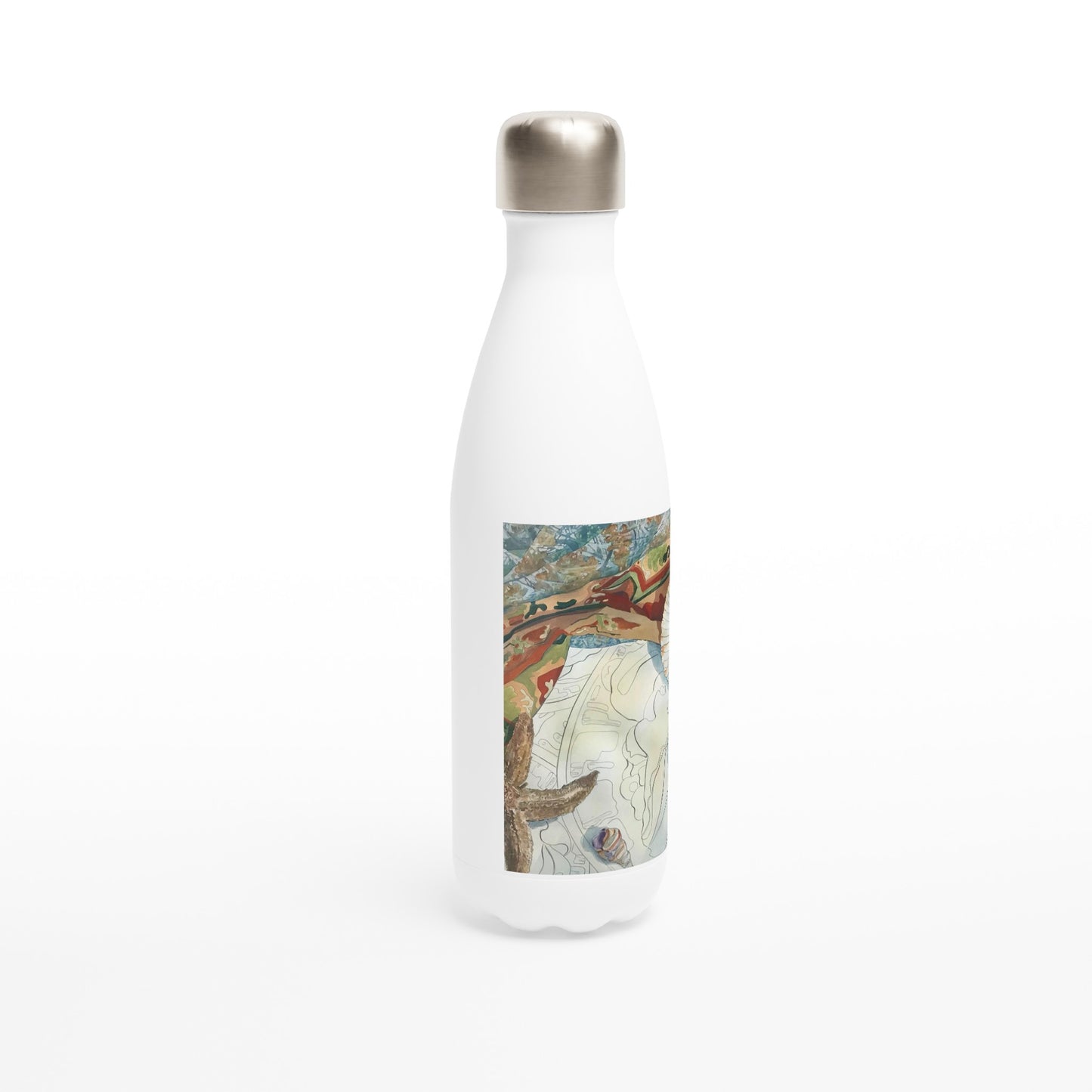 "Shells" Watercolor White 17oz Stainless Steel Water Bottle by Barbara Cleary Designs