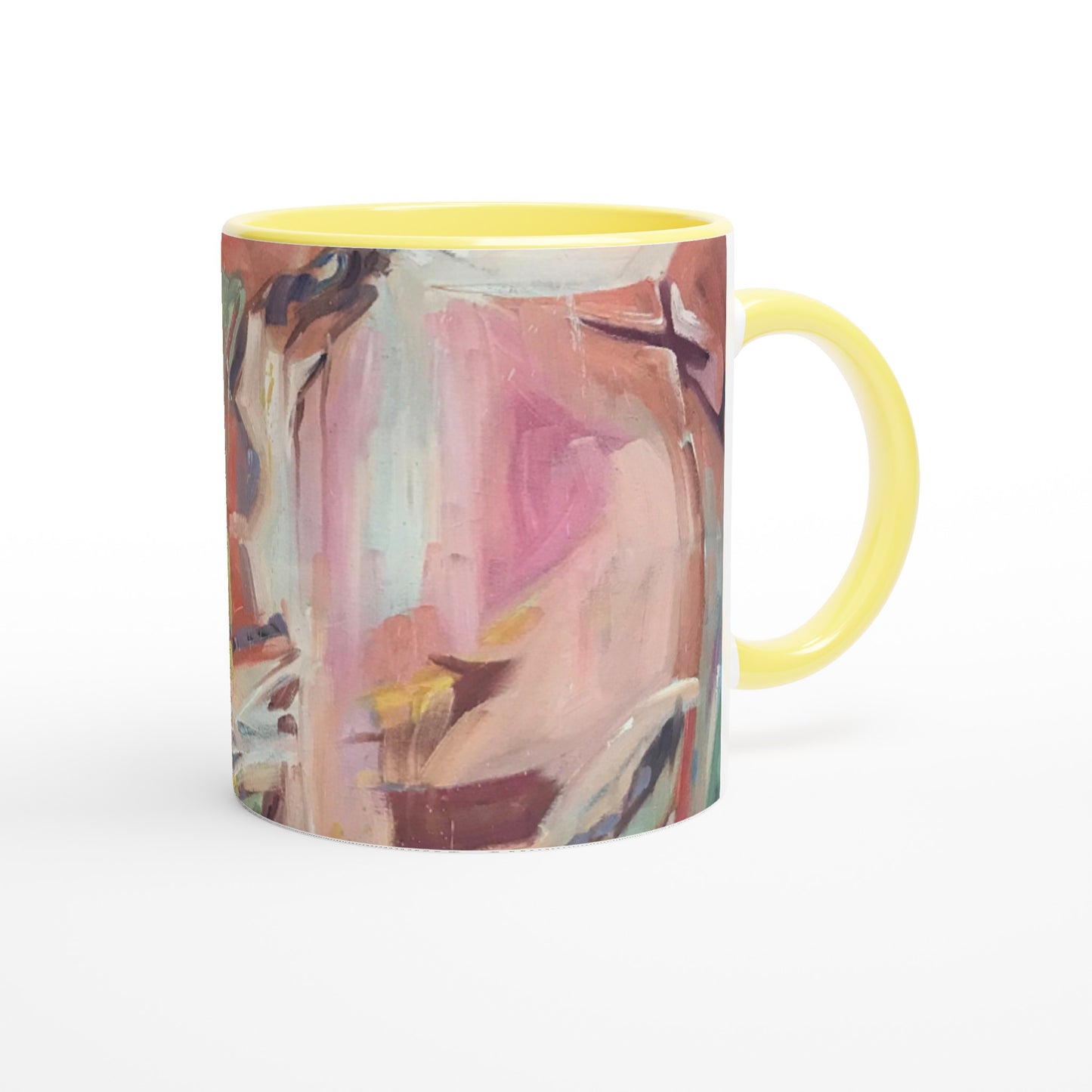 11oz White Ceramic Mug with Color Inside | Coffee Cup with 'All Seasons' Abstract Artwork by American Artist Barbara Cleary
