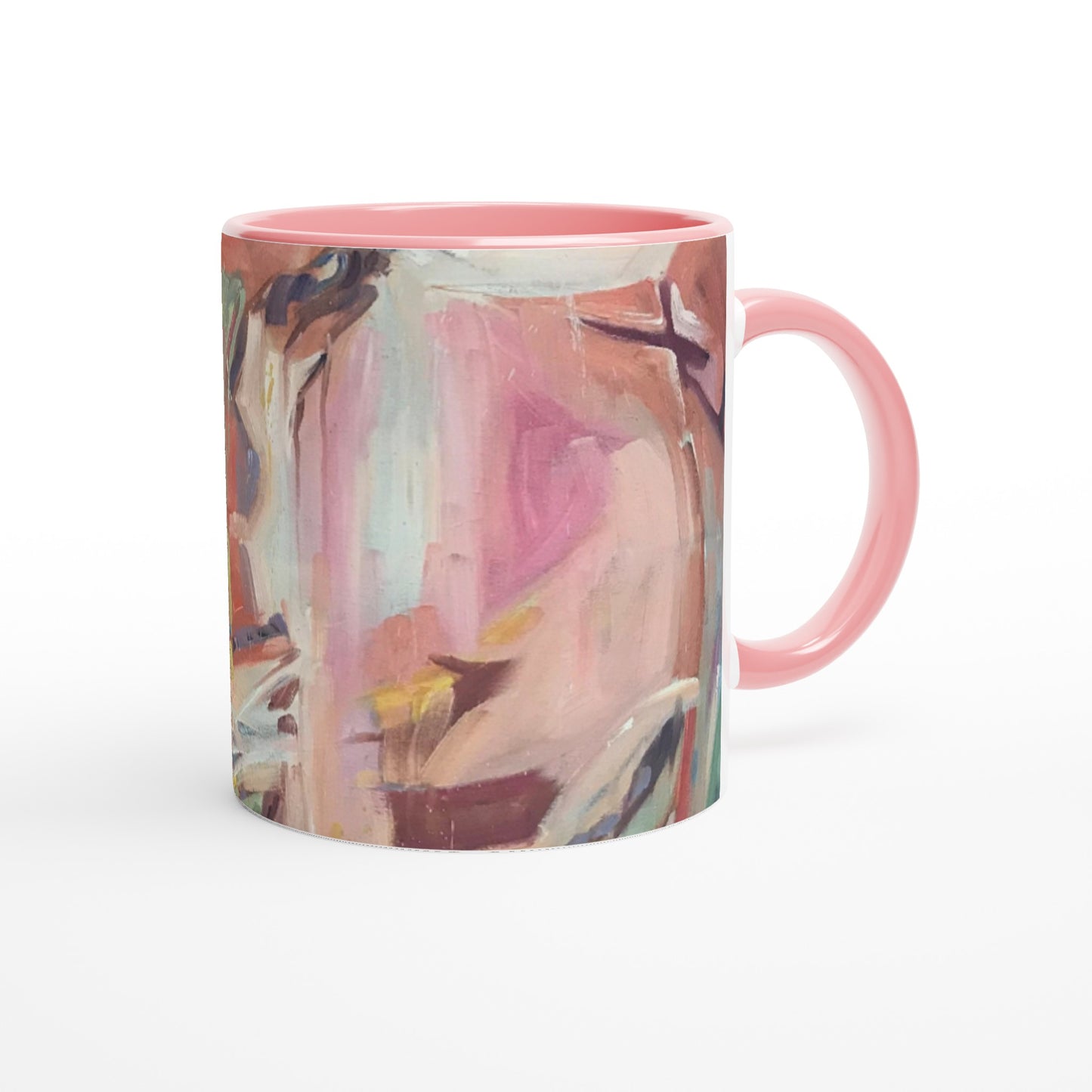 11oz White Ceramic Mug with Color Inside | Coffee Cup with 'All Seasons' Abstract Artwork by American Artist Barbara Cleary